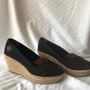 Tory Burch Canvas Peep Toe Espadrille Shoes